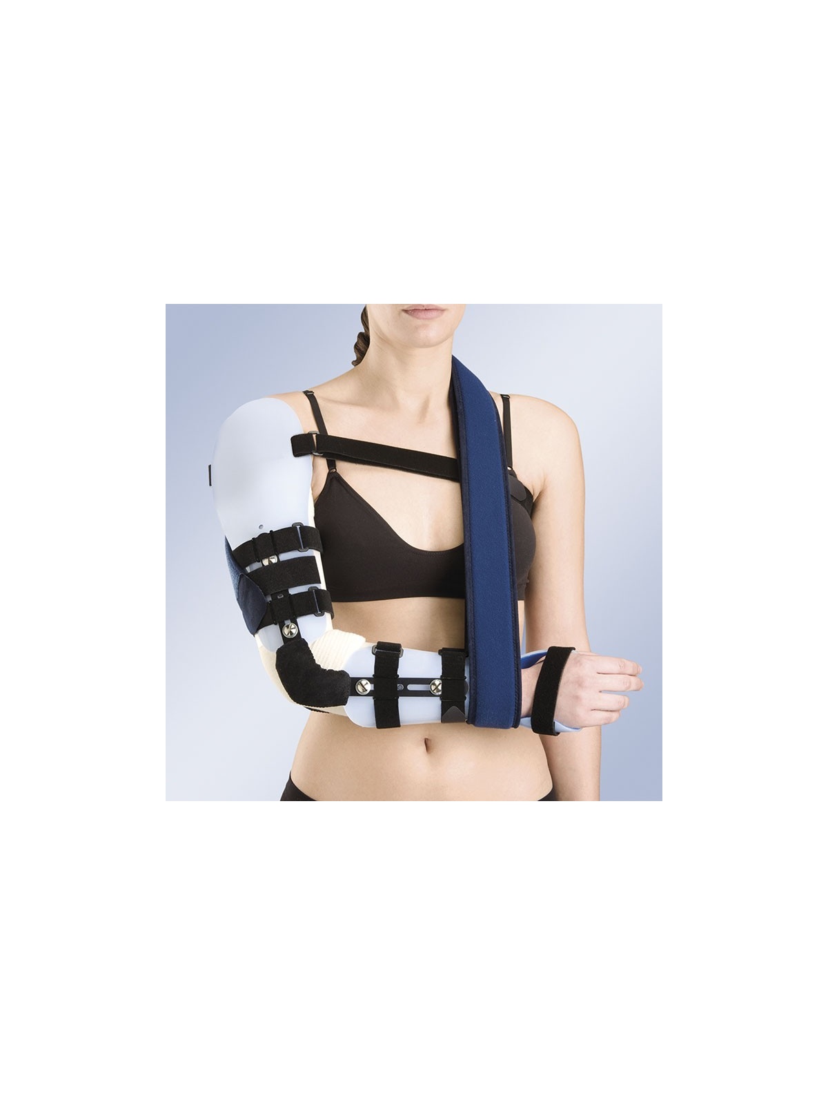 Ortesis de codo articulado de brazo y antebrazo con soporte de mano en termoplástico Orliman (TP-6301)