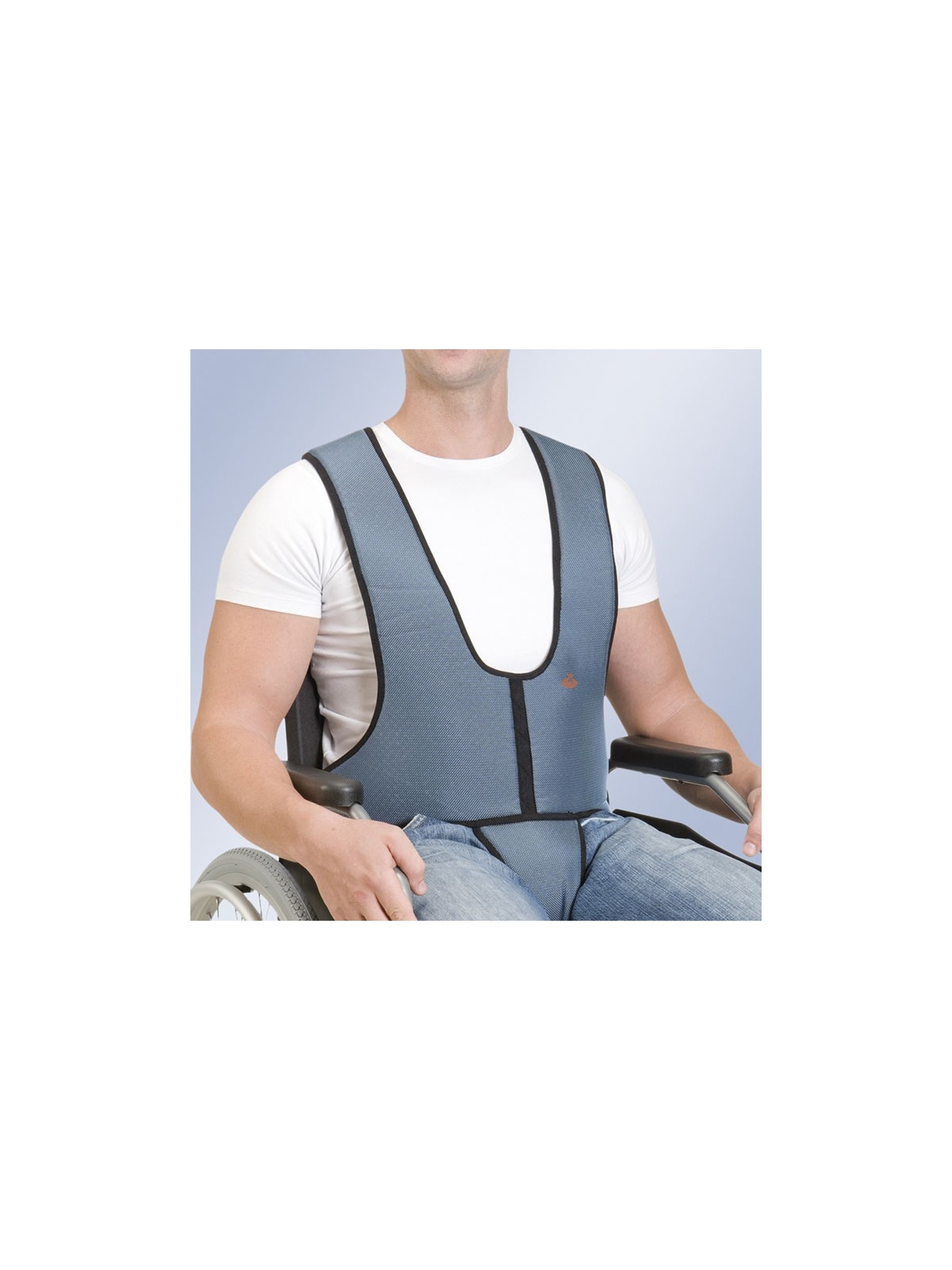 Cinturón abdominal con tirantes de sujeción a silla de ruedas