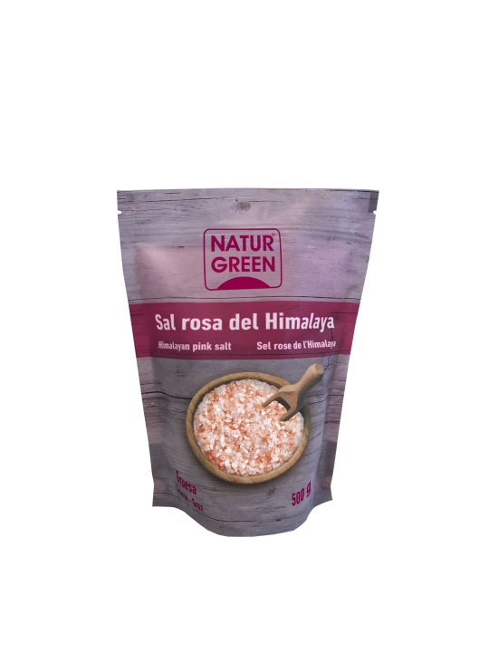 Envase de Sal Rosa del Himalaya Gruesa Naturgreen 500 gr.