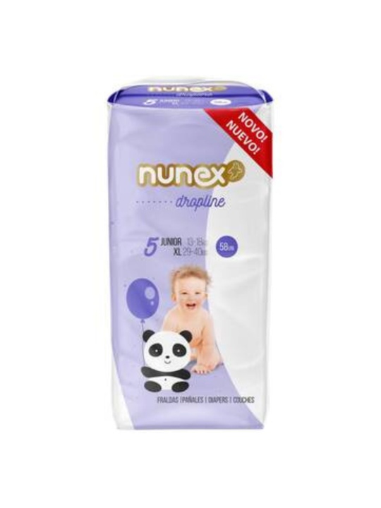 Nunex Pañal Infantil Talla 5 (13-18 kg) Active Dry 58 unds