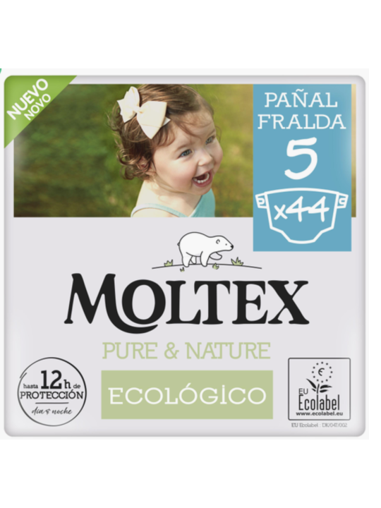 Moltex Pure Nature Pañales infantiles ecológicos Talla 5 (13-18 kg) Paquete 44 unidades