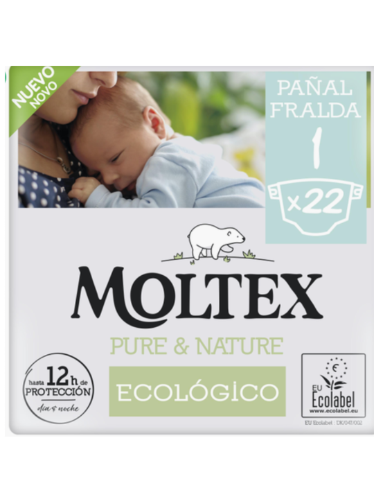 Moltex Pure & Nature Pañales infantiles ecológicos Talla 1 (2-5 kg) Paquete 22 unidades