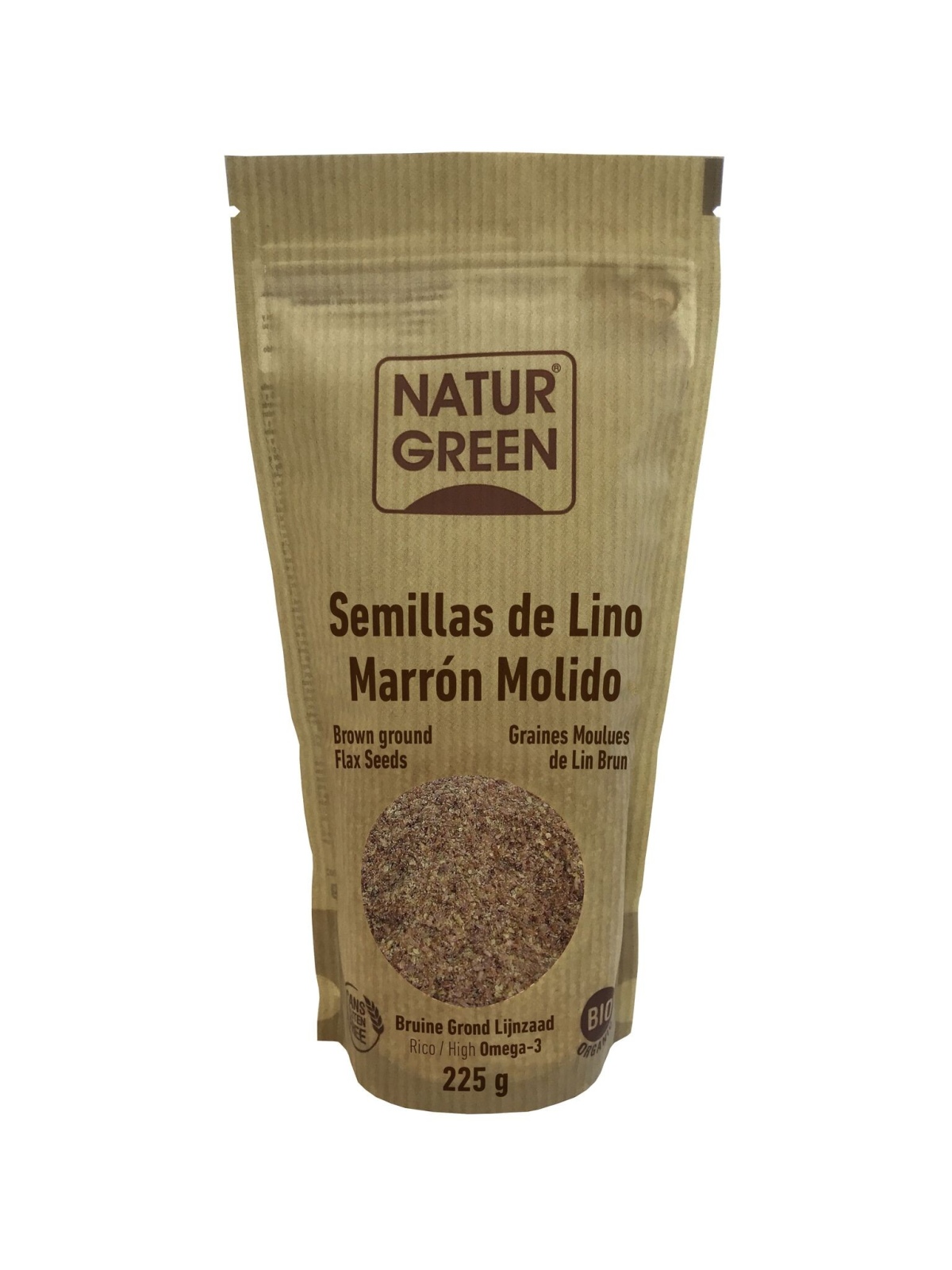 Bolsa Doypack de Lino marrón molido Bio Naturgreen 225 g
