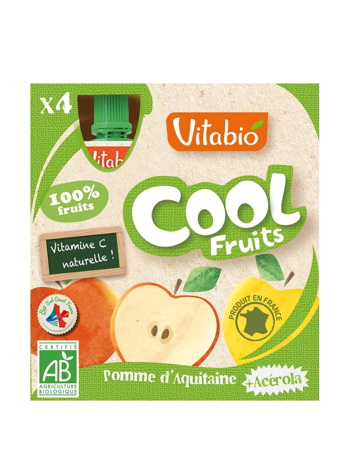Doypack de Cool Fruits Manzana Bio VitaBio 4 x 90 g