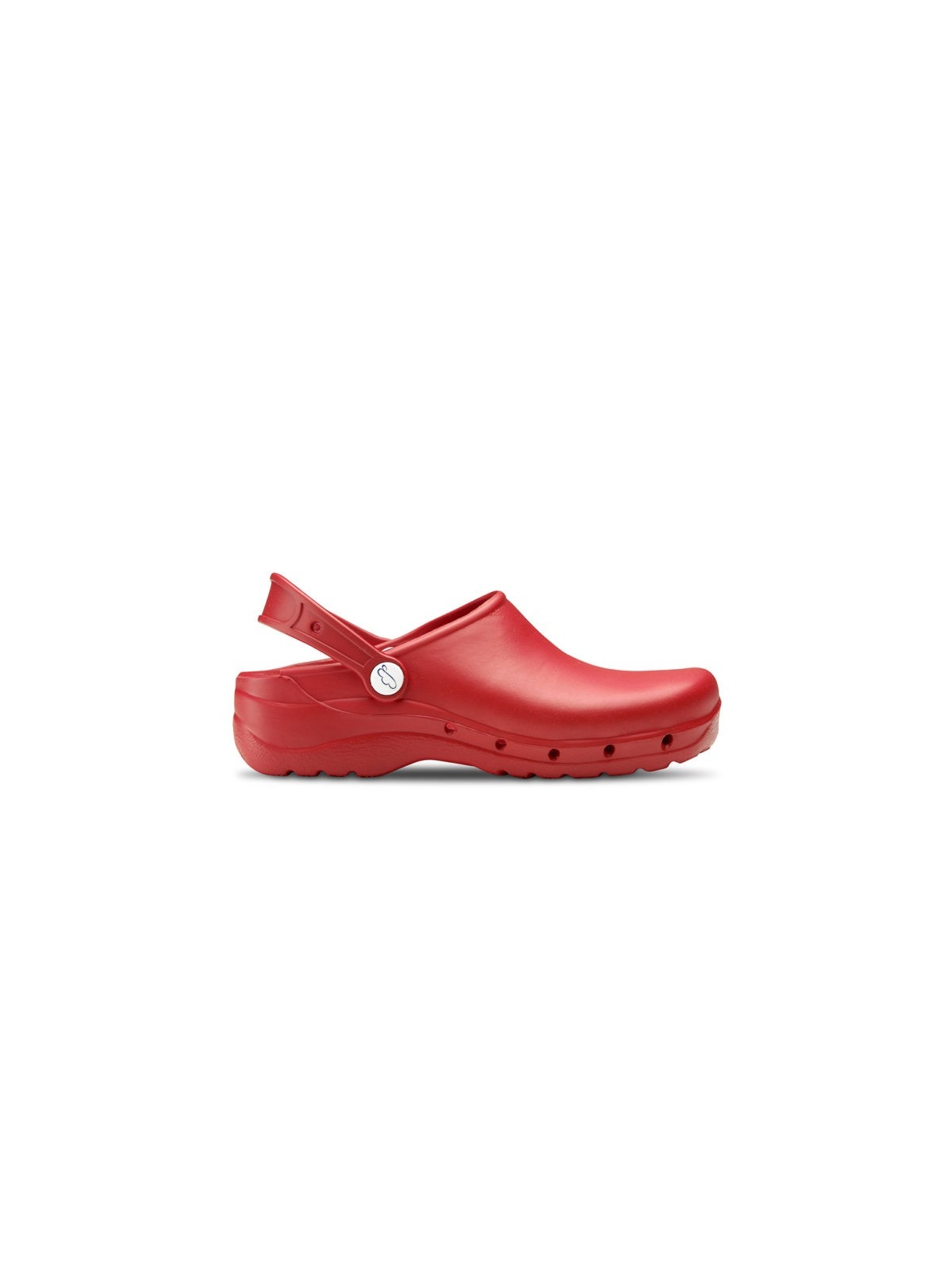 Vista lateral zueco flotante rojo Feliz Caminar