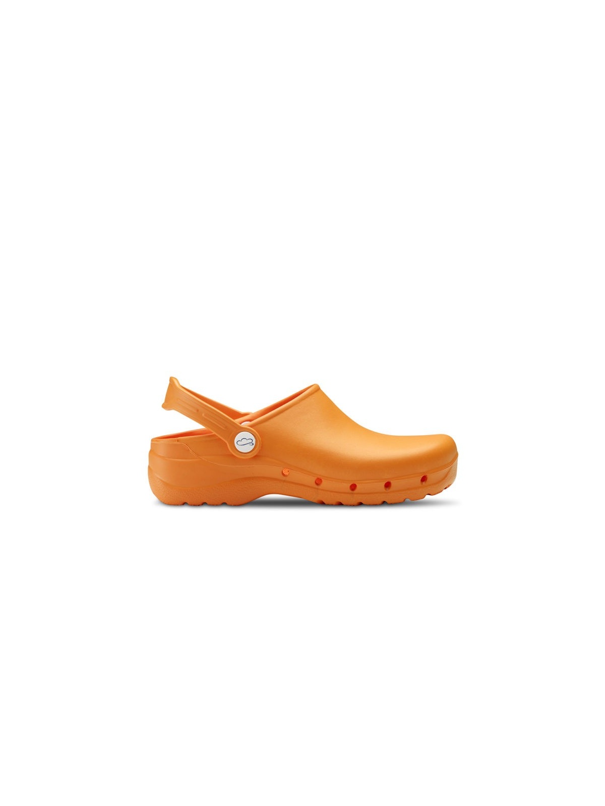 Vista lateral zueco flotante naranja Feliz Caminar